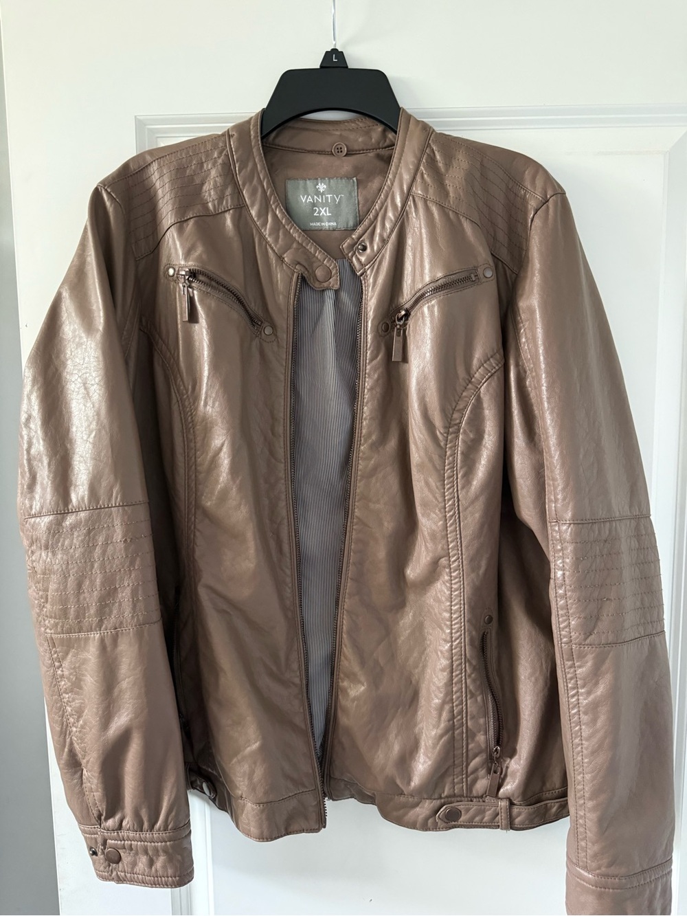 Vanity Men's Faux Leather Bomber Jacket - Taupe Brown